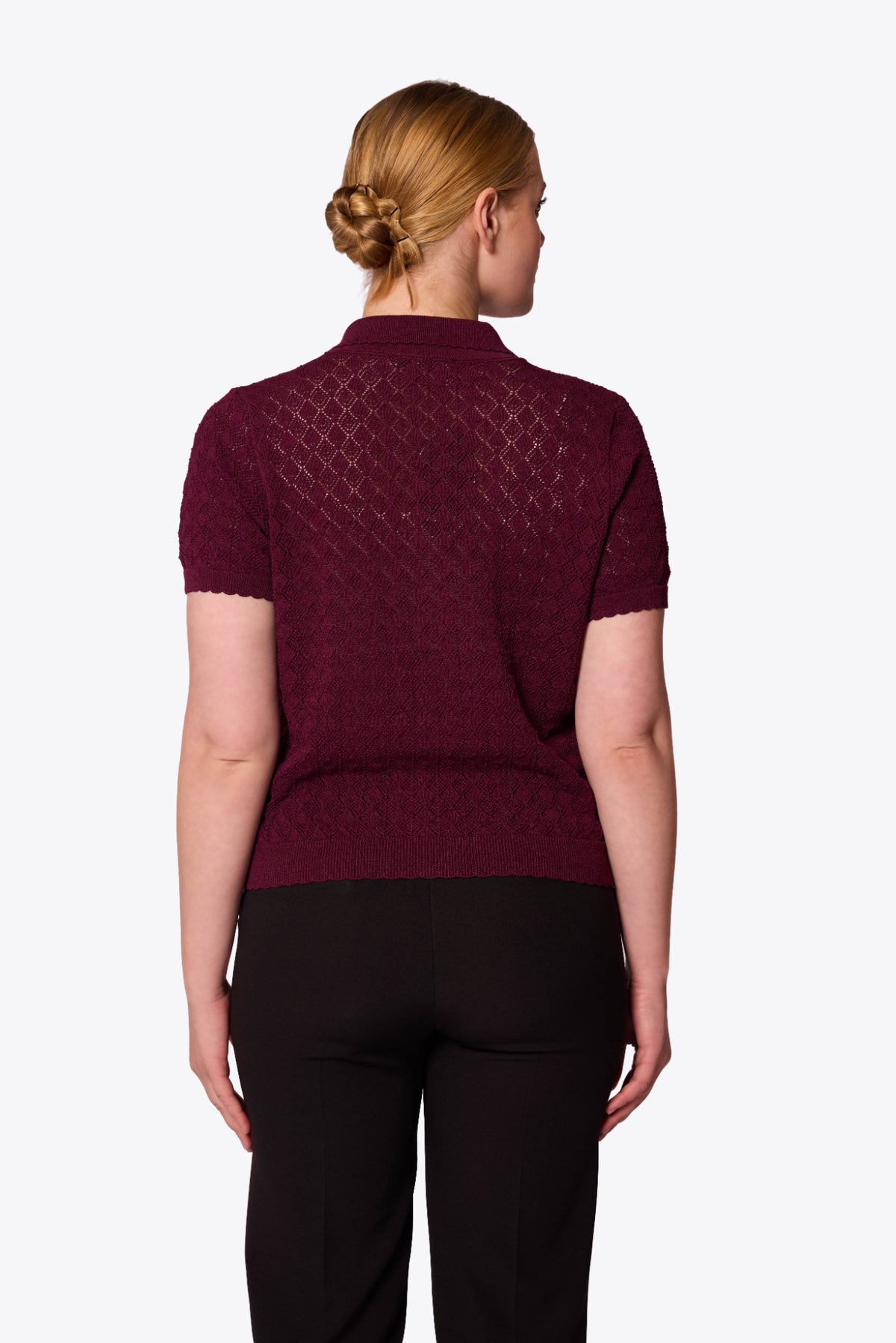 Sylvia Diamond Pointelle Polo Maroon Cardigan