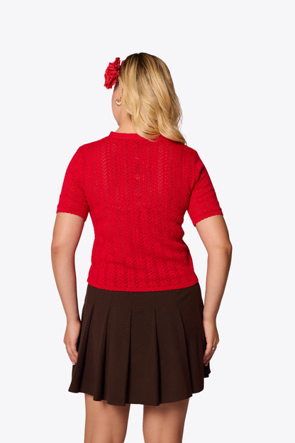 Iris Chevron Pointelle Red Cardigan