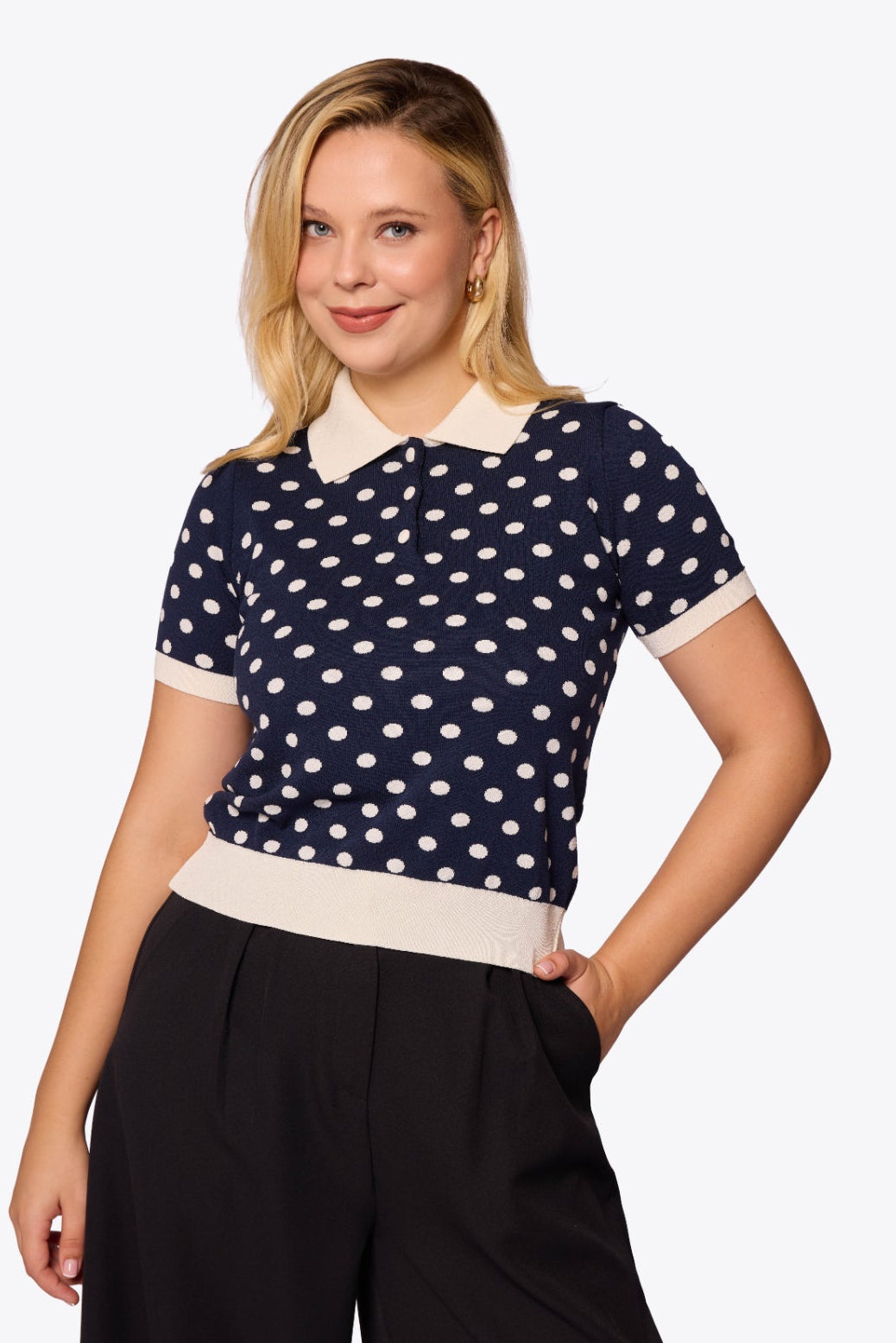 Peggy Polka Dot Polo Navy Knit