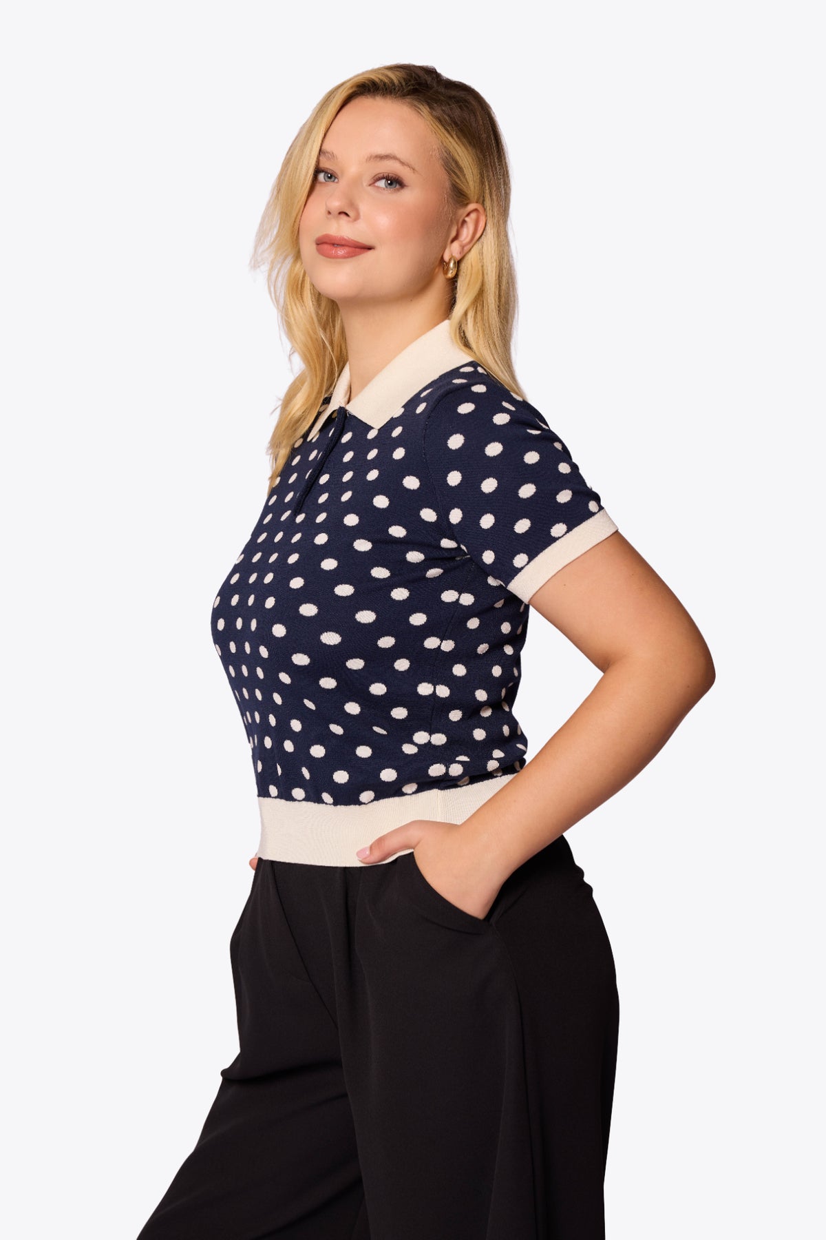 Peggy Polka Dot Polo Navy Knit