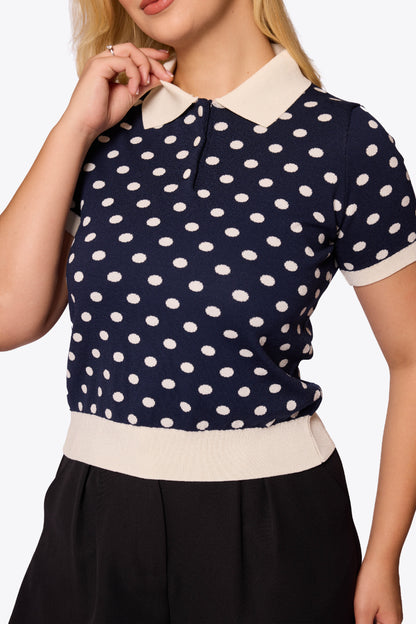 Peggy Polka Dot Polo Navy Knit