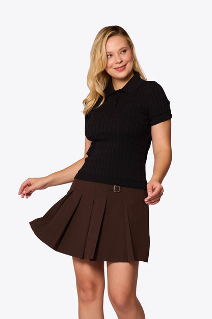 Mabel Cable Polo Black Knit
