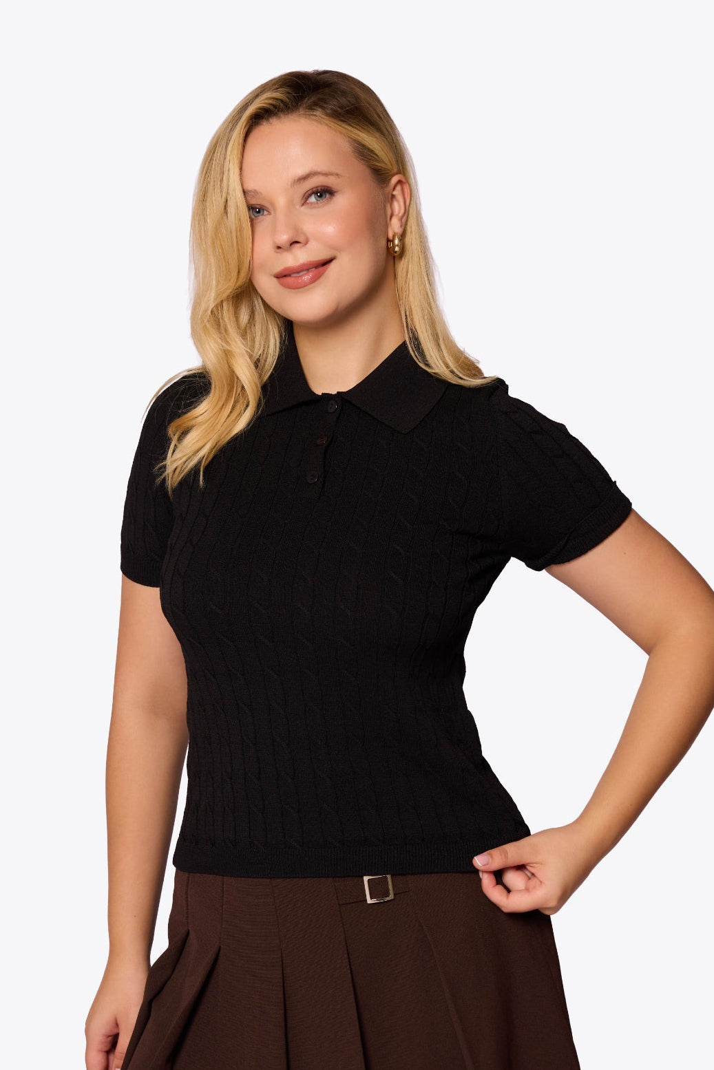 Mabel Cable Polo Black Knit