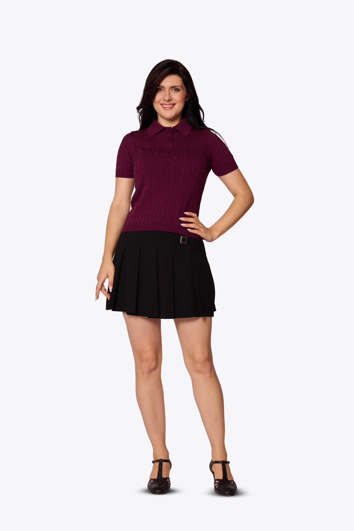 Mabel Cable Polo Maroon Knit