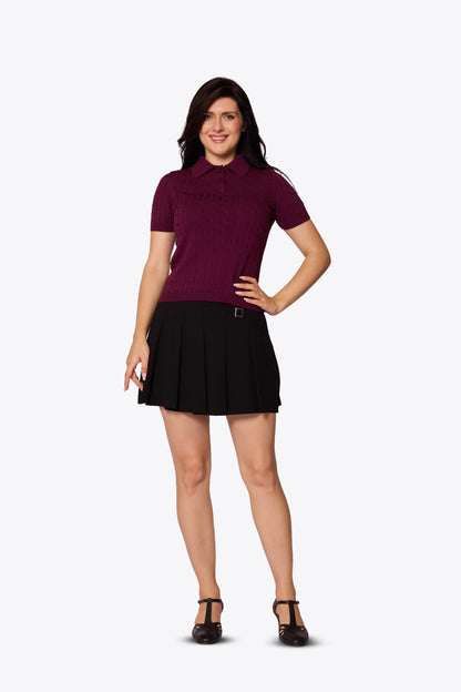 Mabel Cable Polo Maroon Knit