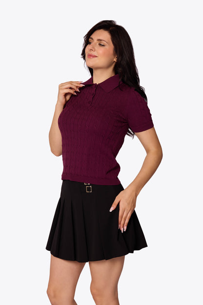 Mabel Cable Polo Maroon Knit