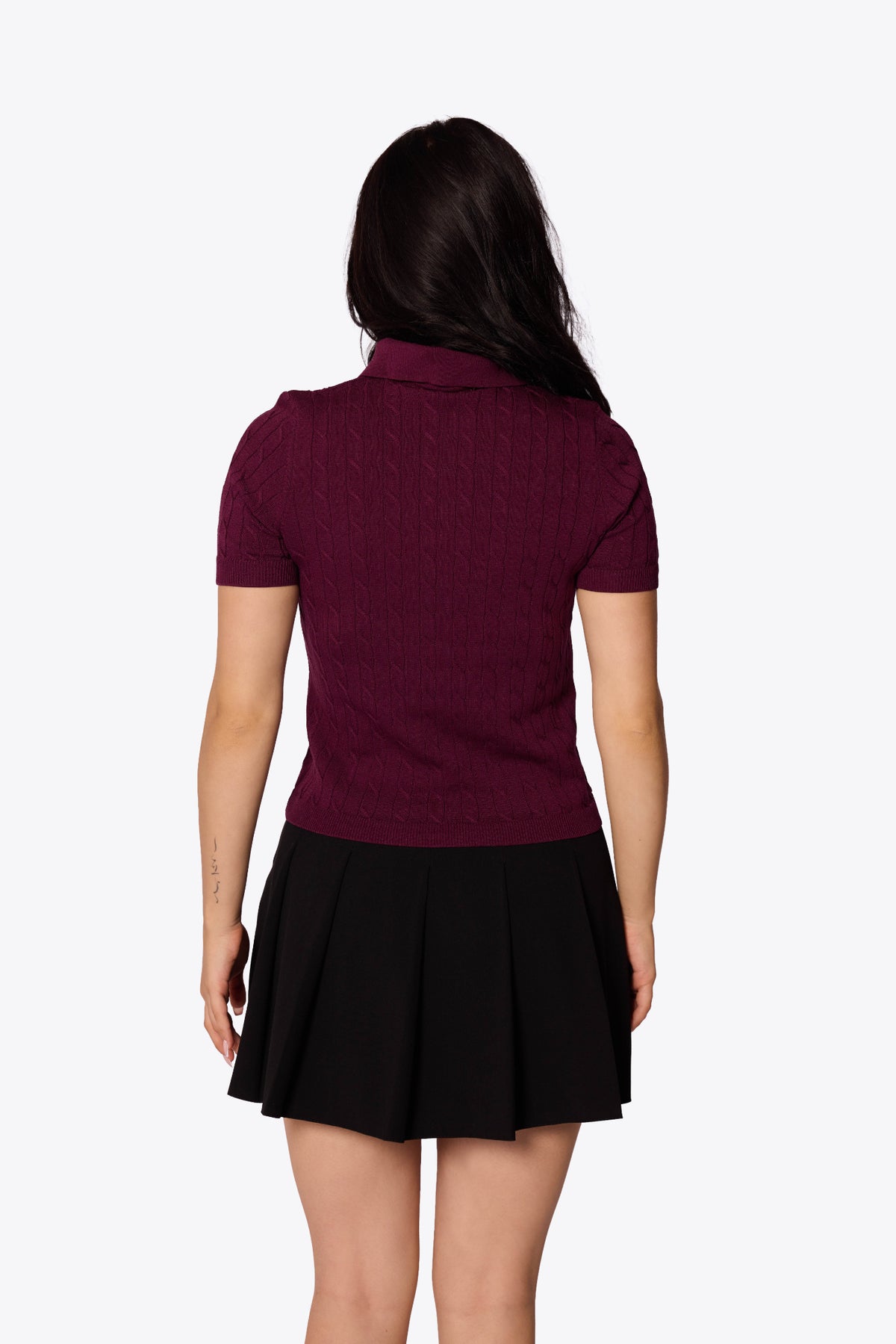 Mabel Cable Polo Maroon Knit