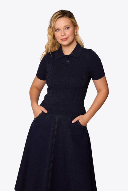 Mabel Cable Polo Navy Knit