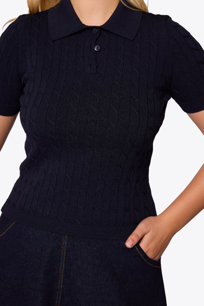 Mabel Cable Polo Navy Knit