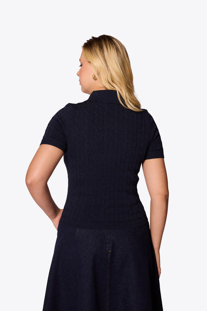 Mabel Cable Polo Navy Knit