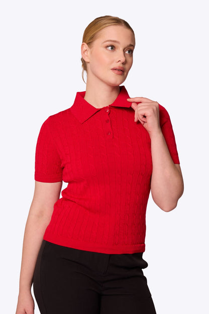 Mabel Cable Polo Red Knit