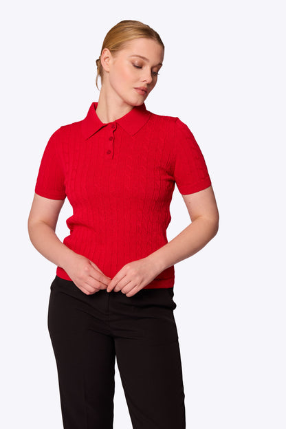 Mabel Cable Polo Red Knit
