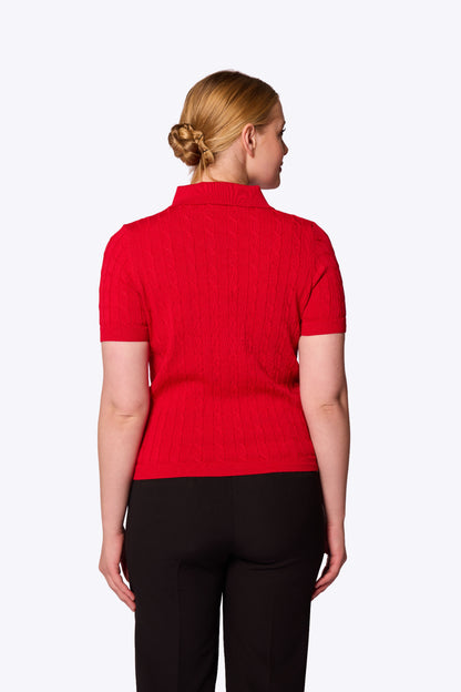 Mabel Cable Polo Red Knit