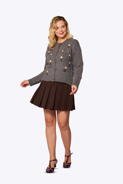 Daisy Embroidered Knit Grey Cardigan