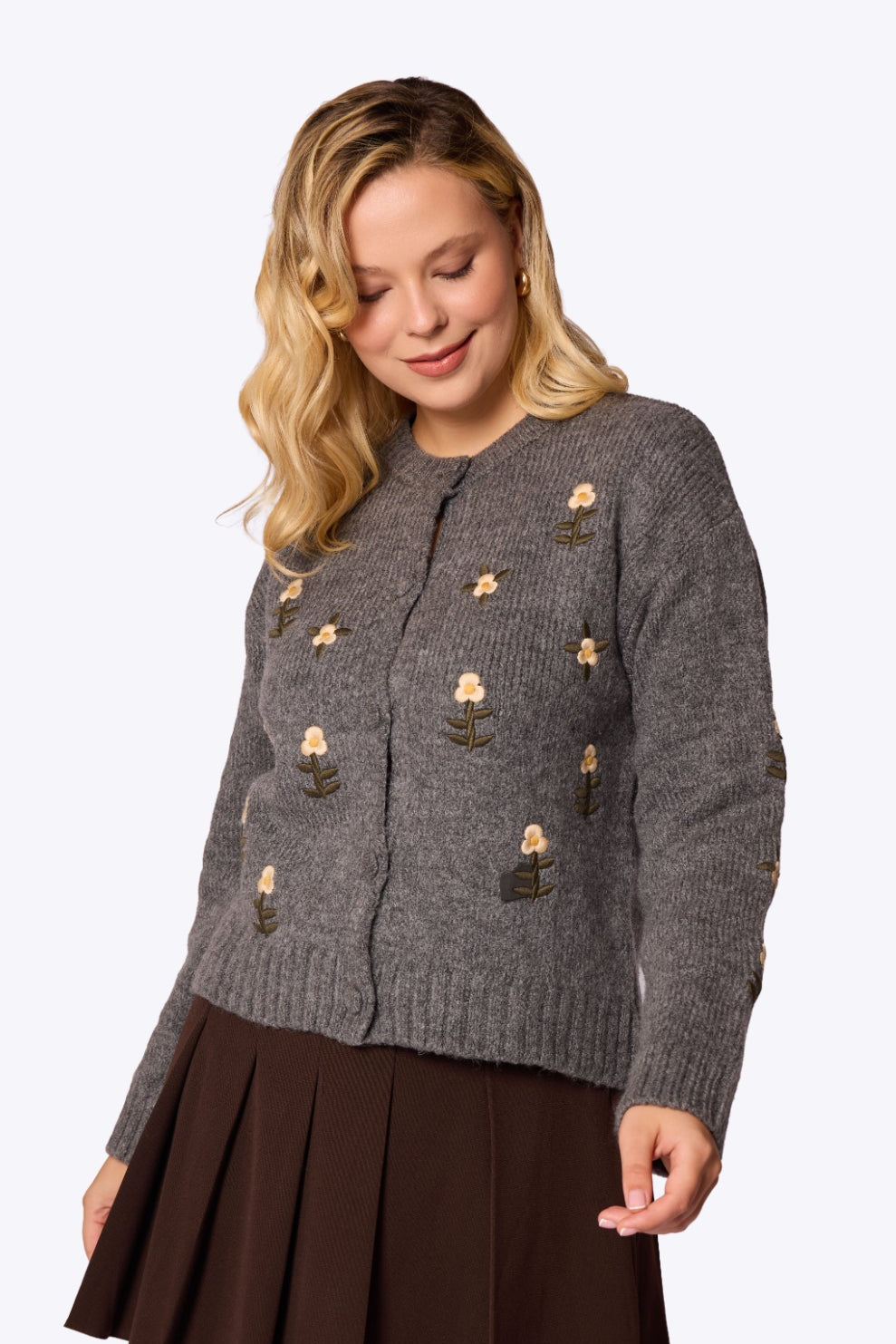 Daisy Embroidered Knit Grey Cardigan