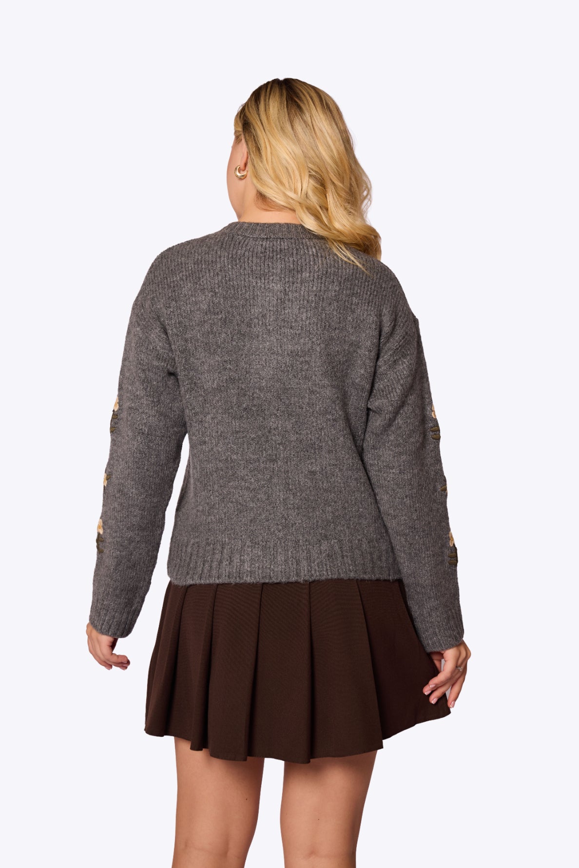 Daisy Embroidered Knit Grey Cardigan