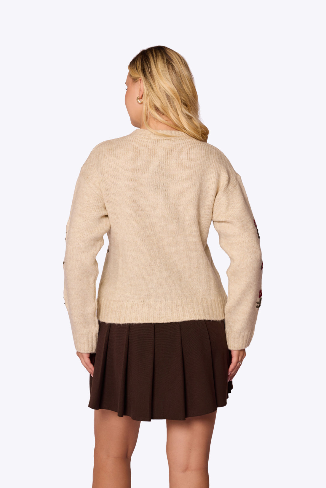 Daisy Embroidered Knit Beige Cardigan
