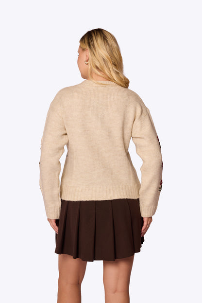 Daisy Embroidered Knit Beige Cardigan