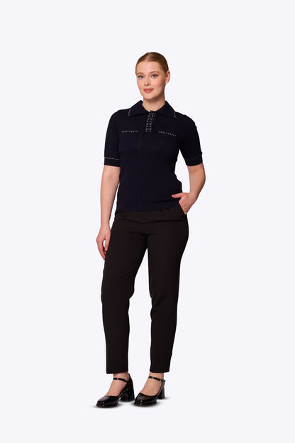 Peggy Stitch Pocket Polo Navy Top