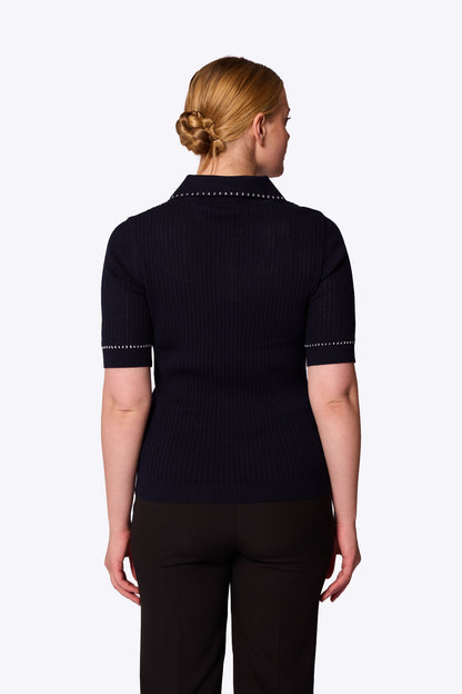 Peggy Stitch Pocket Polo Navy Top