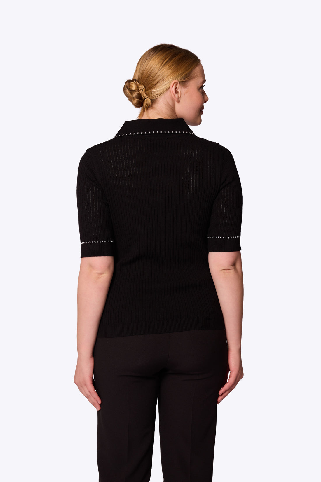 Peggy Stitch Pocket Polo Black Top