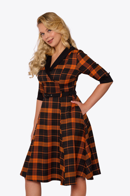 Margaret Pumpkin Check Flared Dress