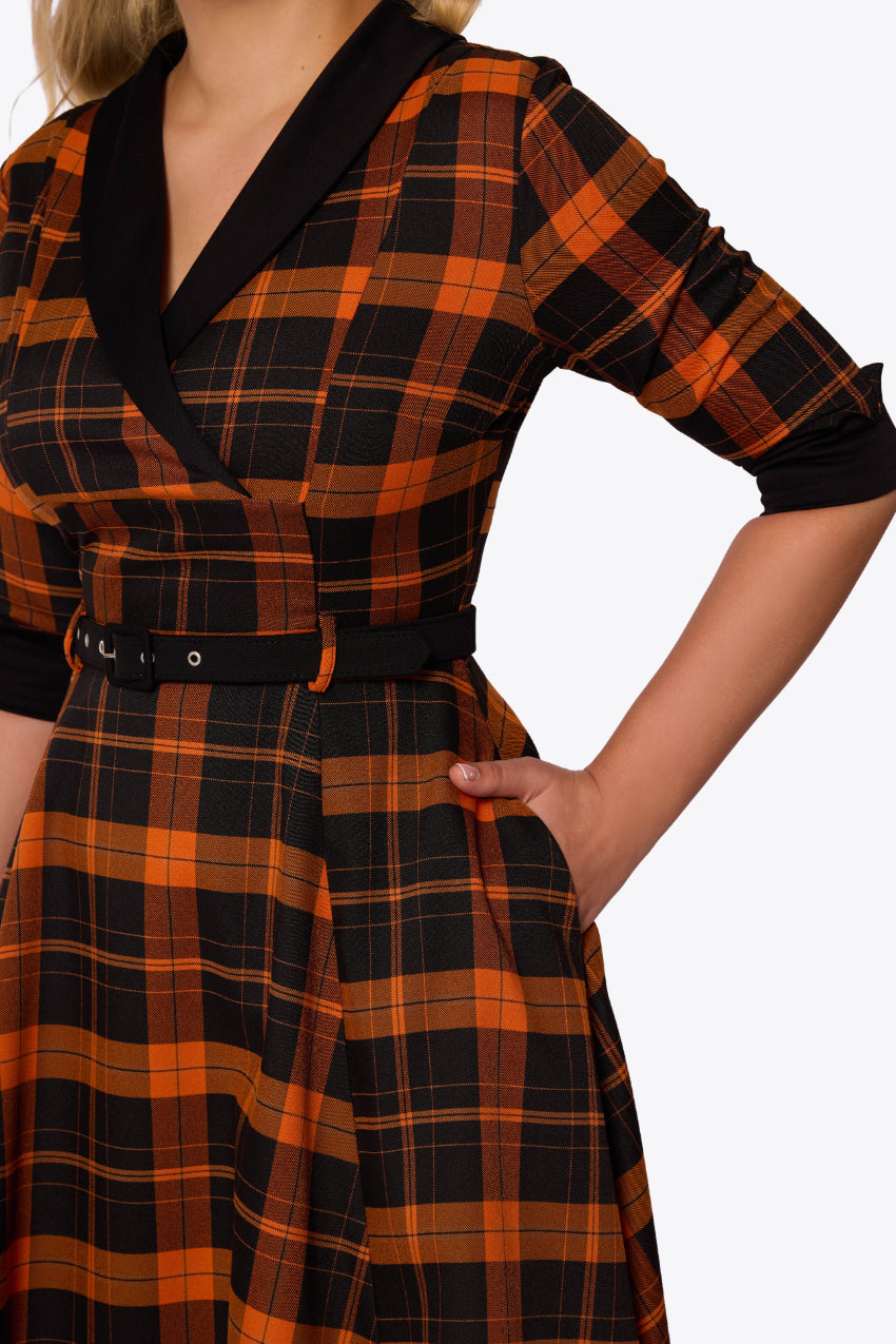 Margaret Pumpkin Check Flared Dress