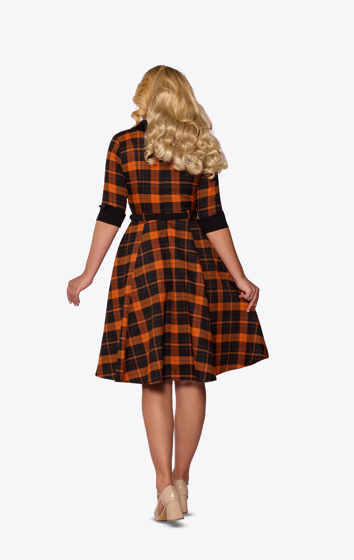 Margaret Pumpkin Check Flared Dress
