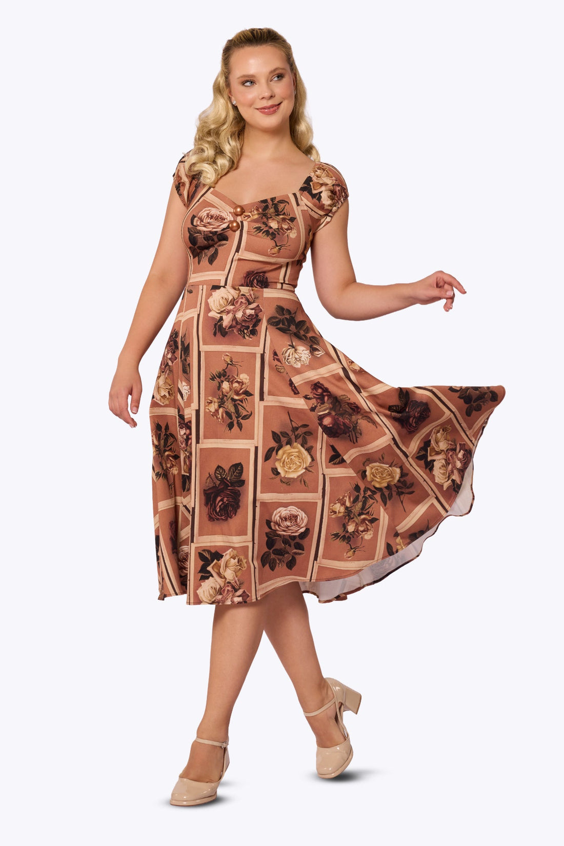 Dolores Framed Roses Doll Brown Dress