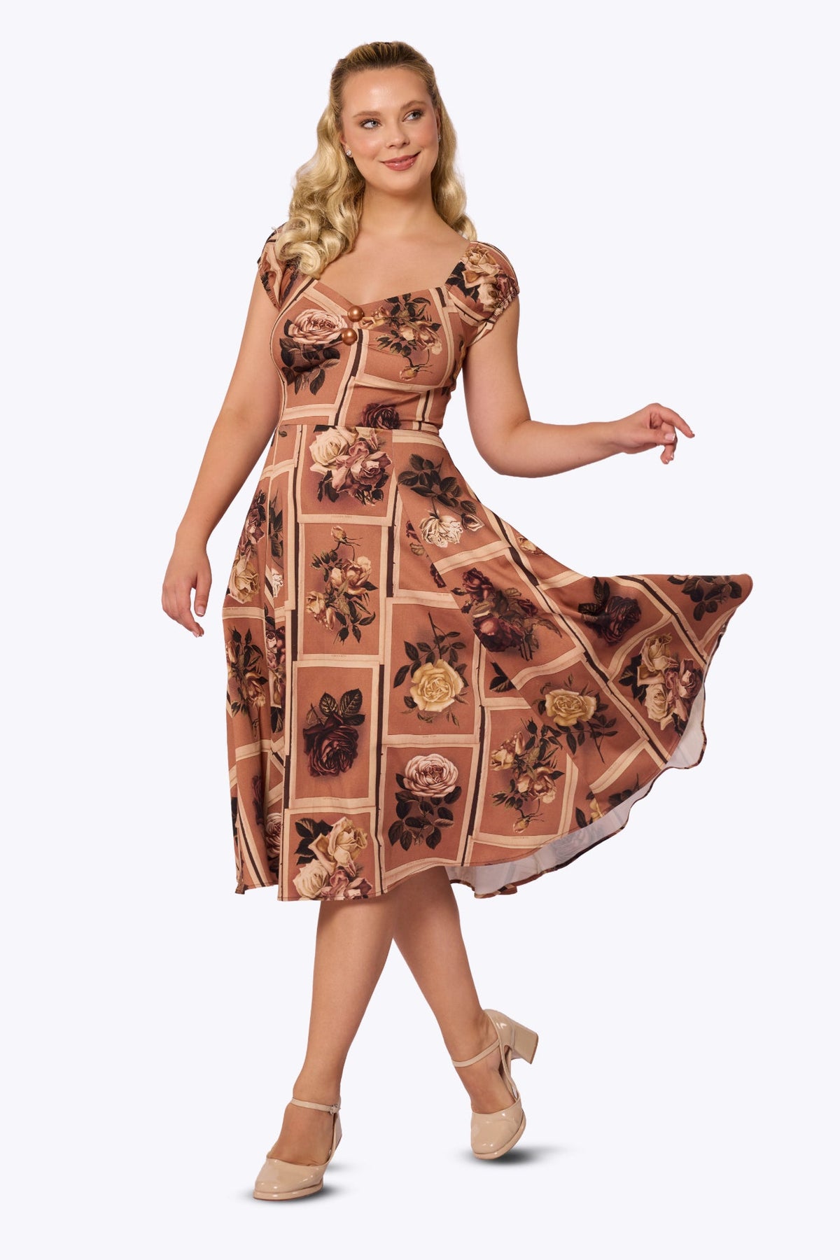 Dolores Framed Roses Doll Brown Dress