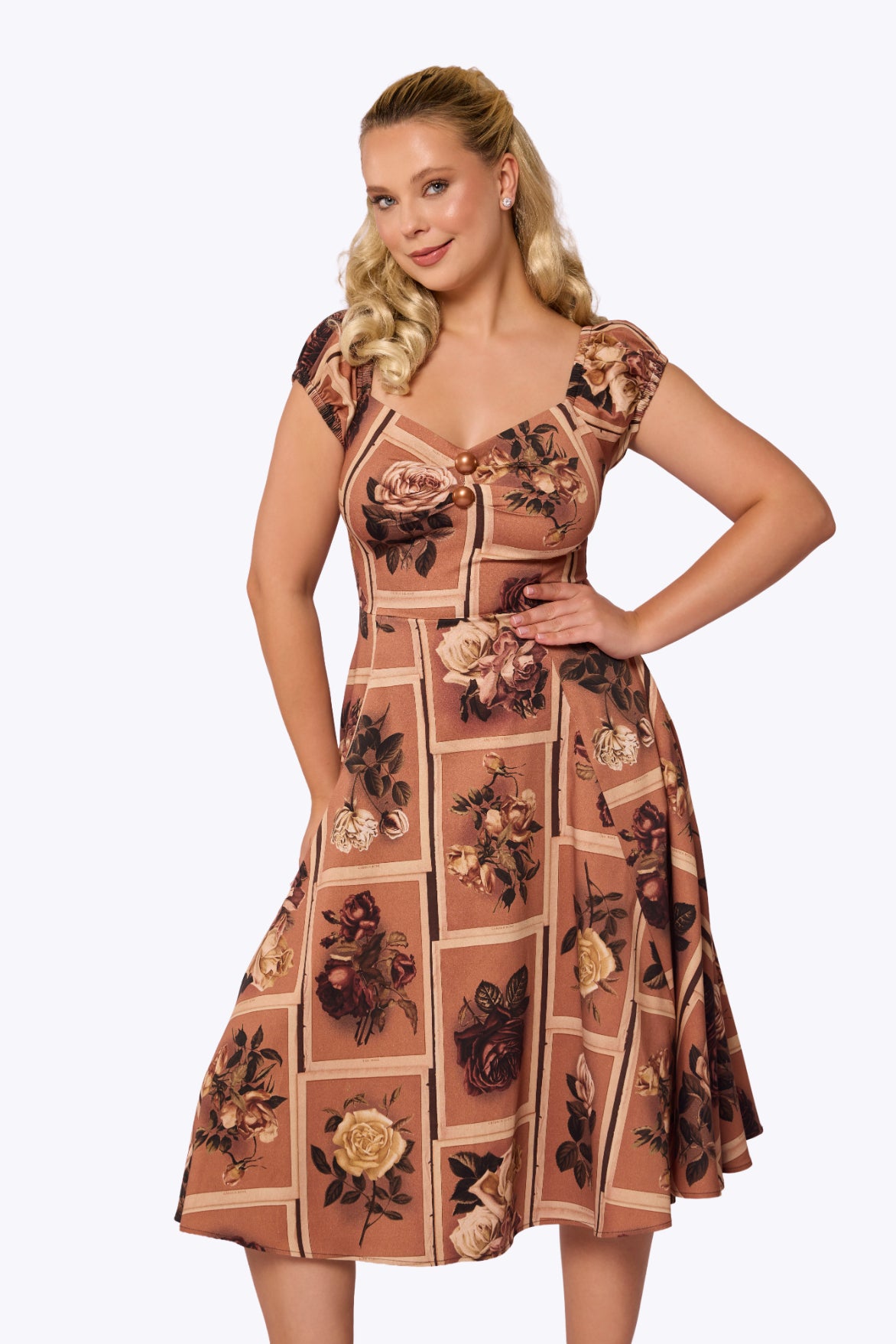 Dolores Framed Roses Doll Brown Dress