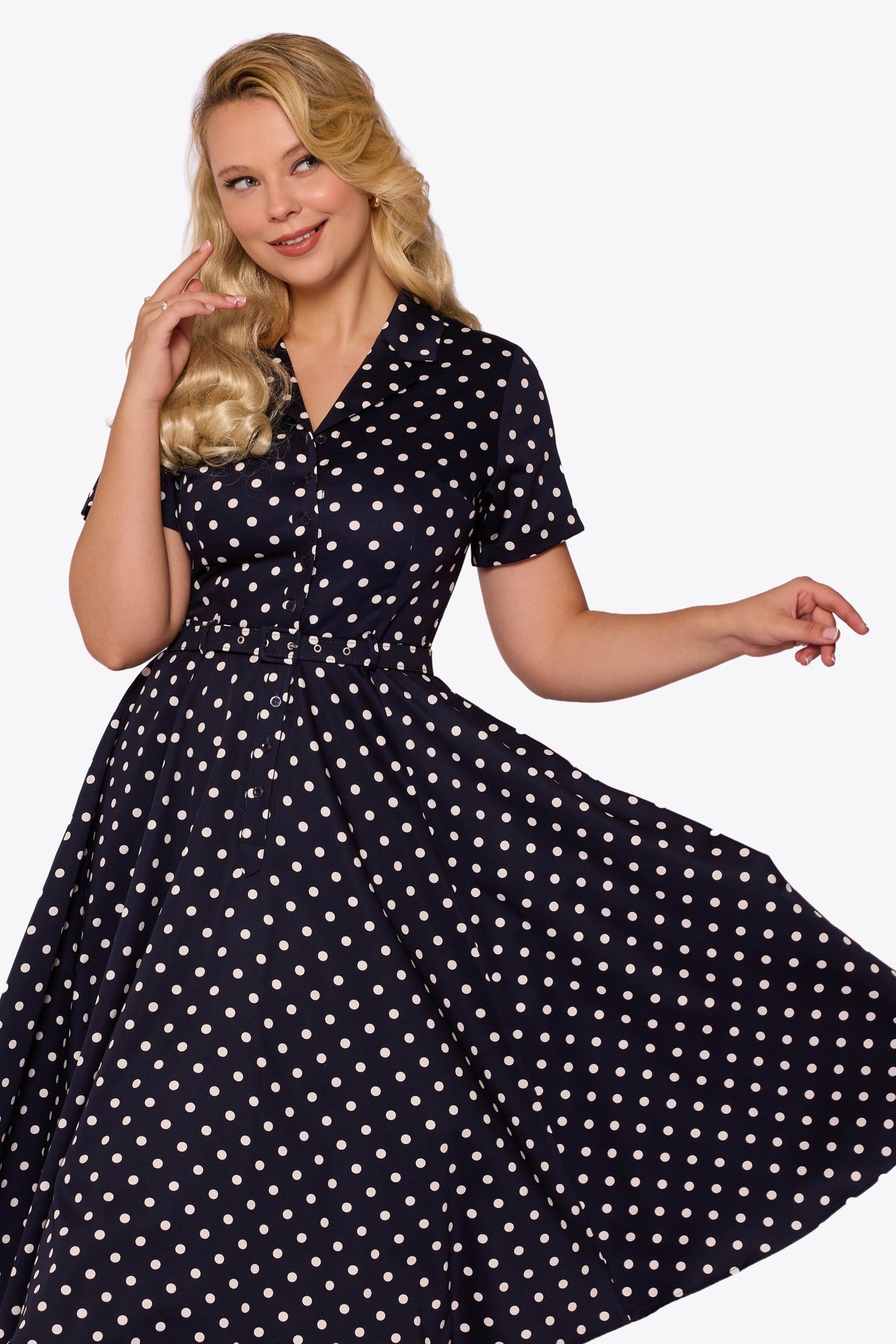 Caterina Navy Polka Swing Dress
