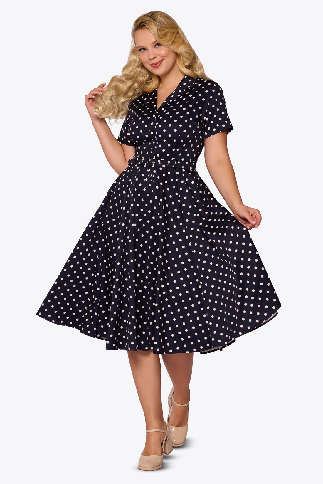 Caterina Navy Polka Swing Dress