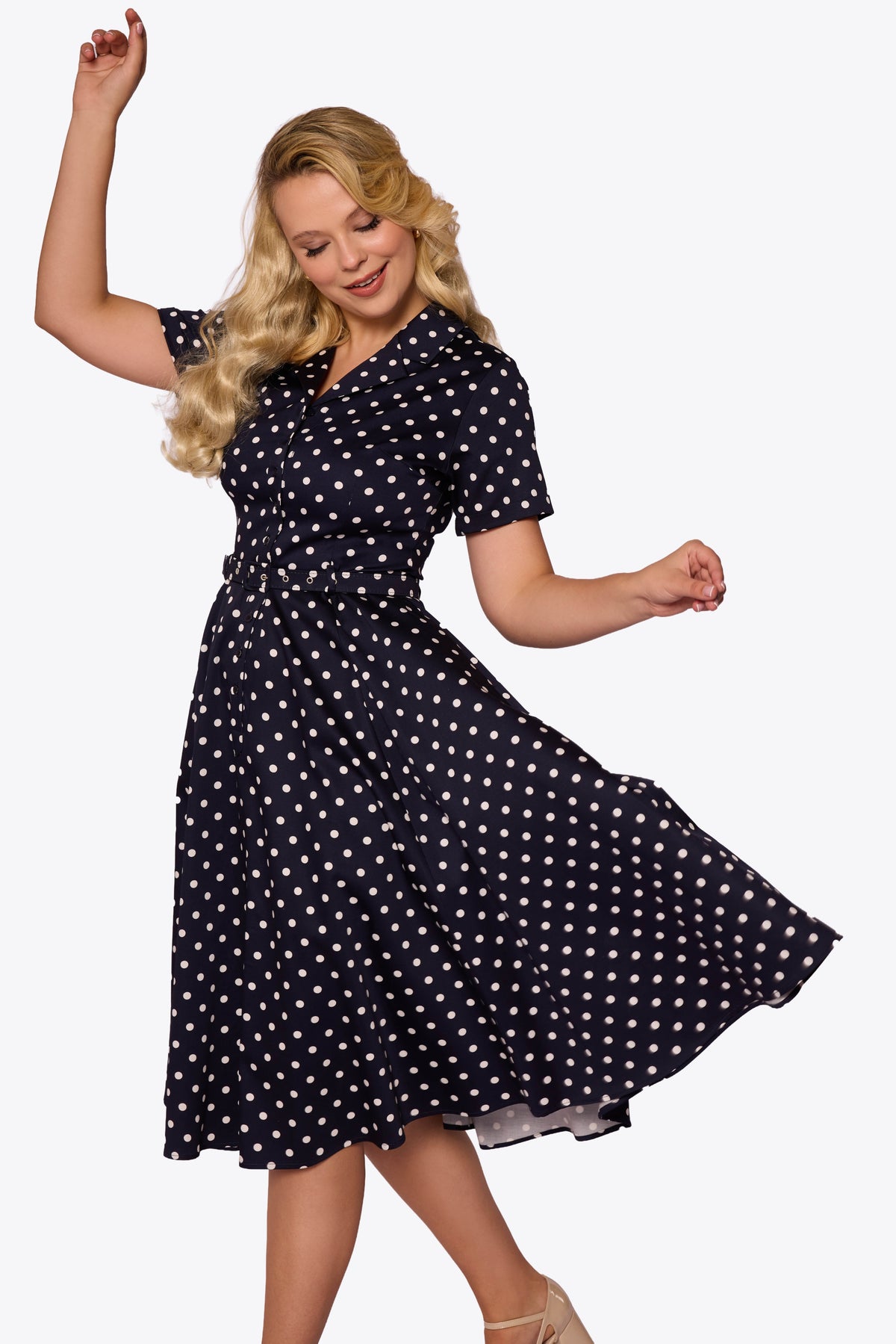 Caterina Navy Polka Swing Dress