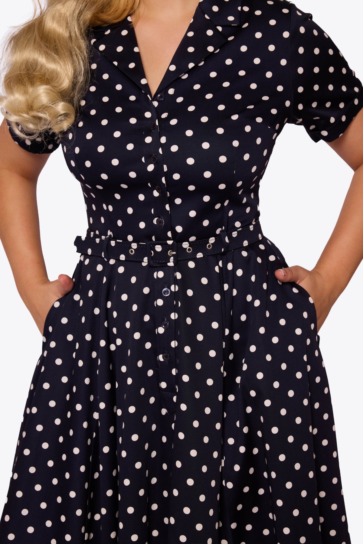 Caterina Navy Polka Swing Dress
