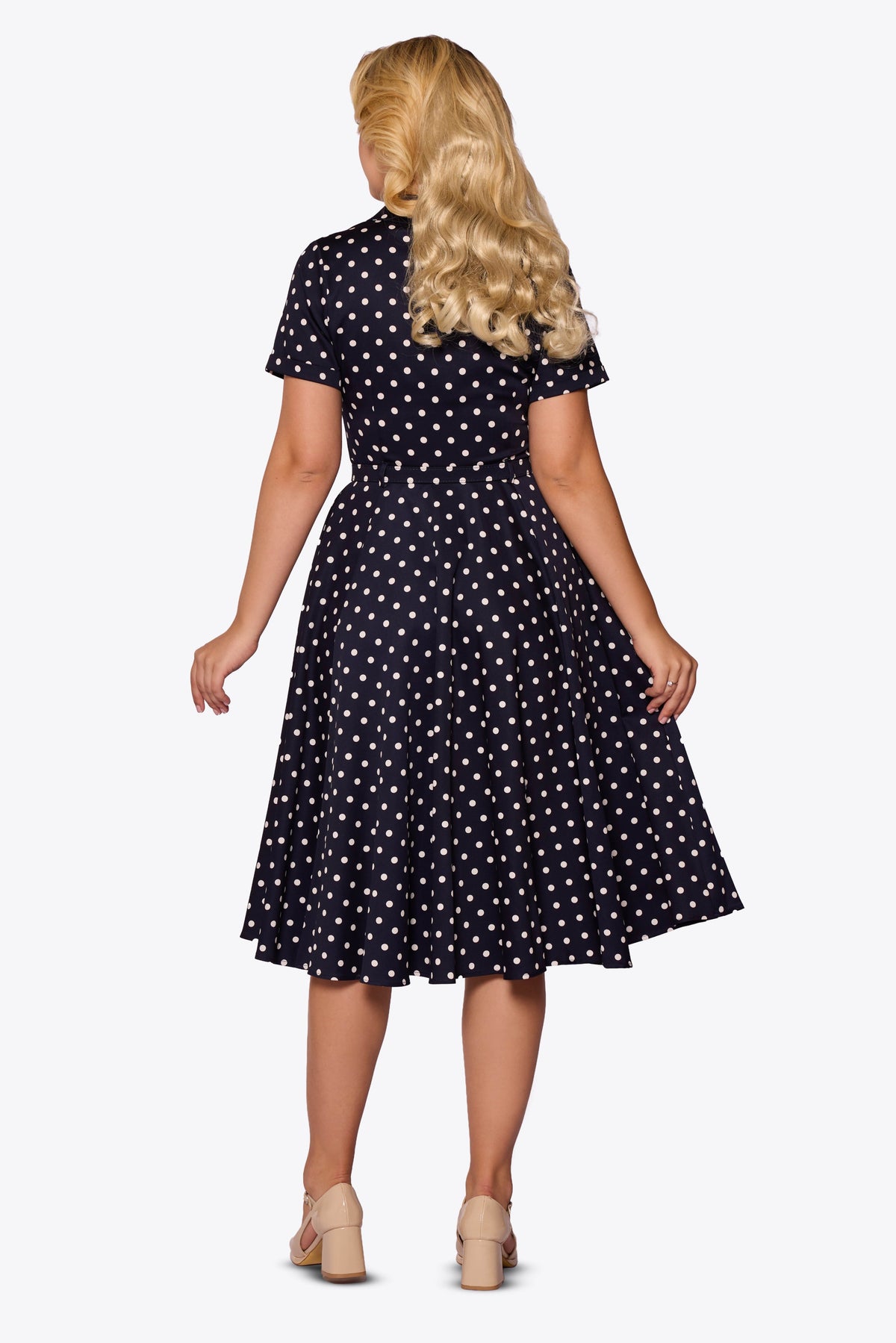 Caterina Navy Polka Swing Dress
