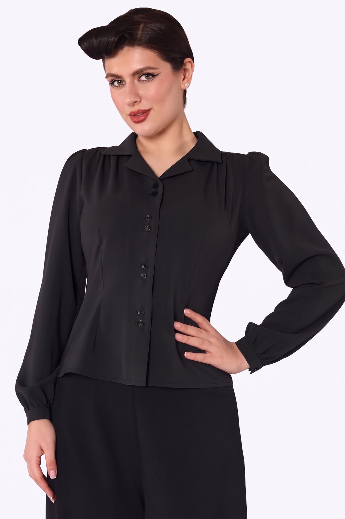 Pepper 40s Blouse Jet Black