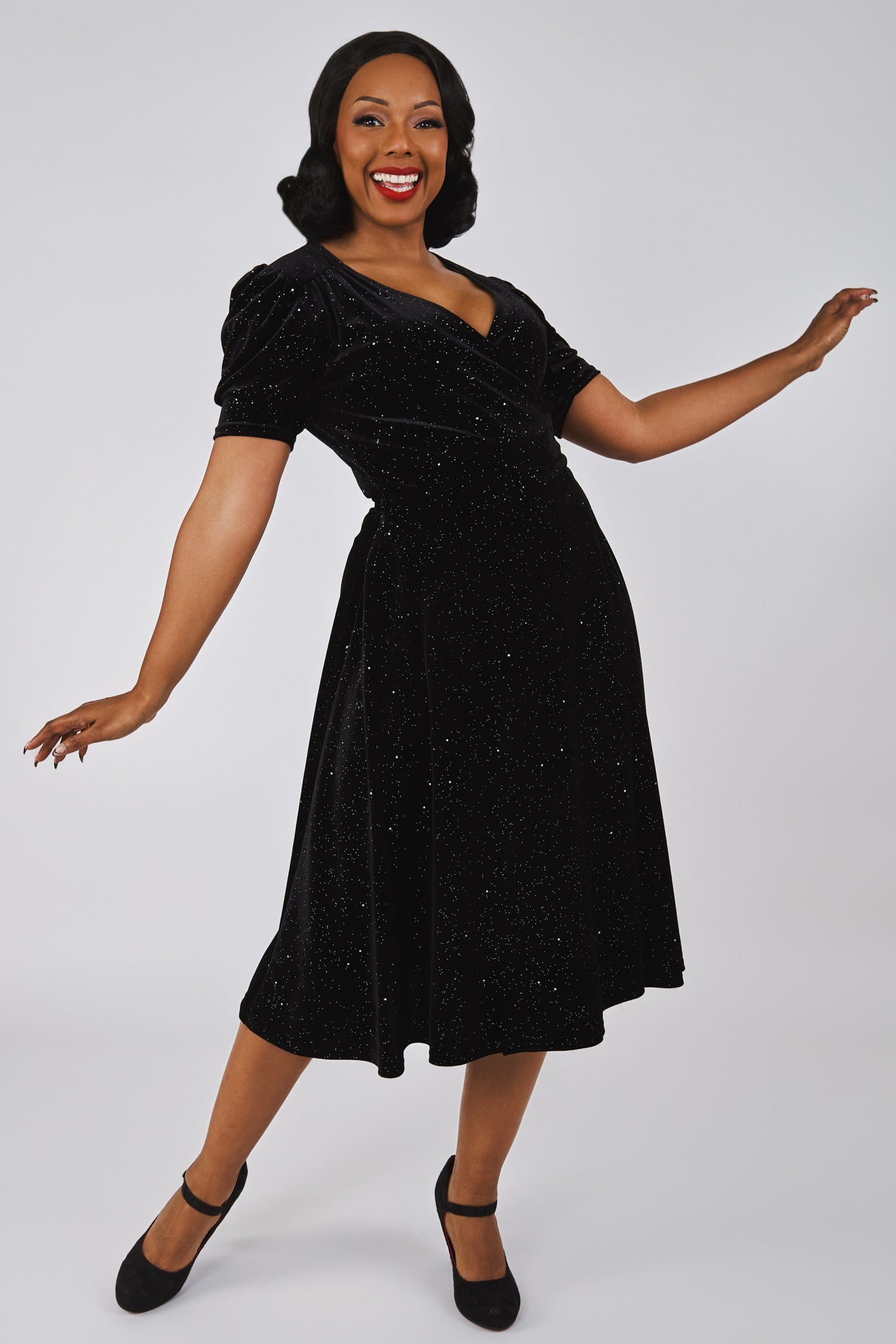 Cassandra Velvet Sparkle Wrap Dress | Collectif Vintage Cassandra Velvet Sparkle Wrap Dress | Collectif Vintage