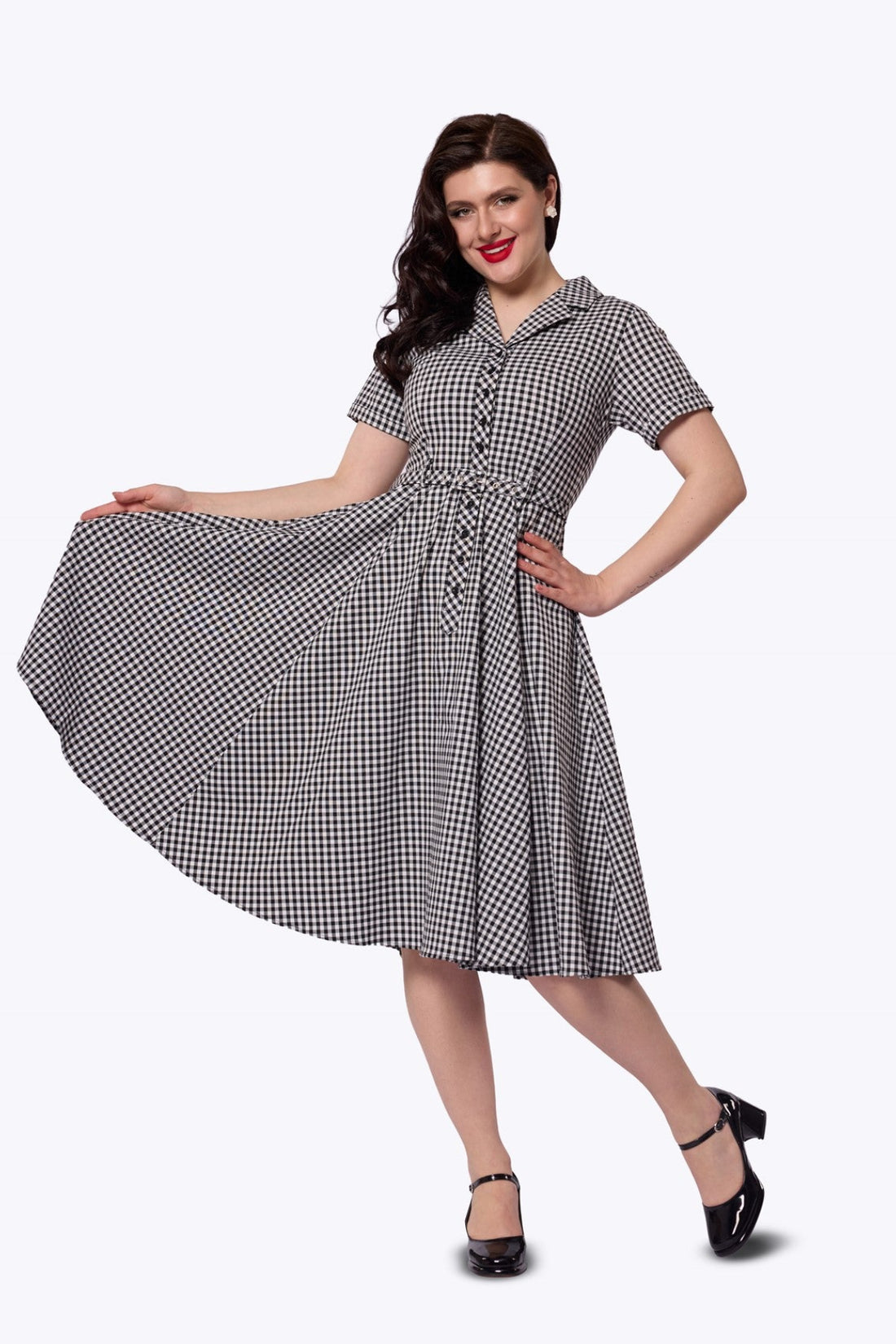 Caterina Black Gingham Swing Dress