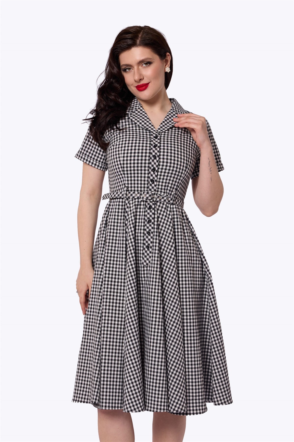 Caterina Black Gingham Swing Dress