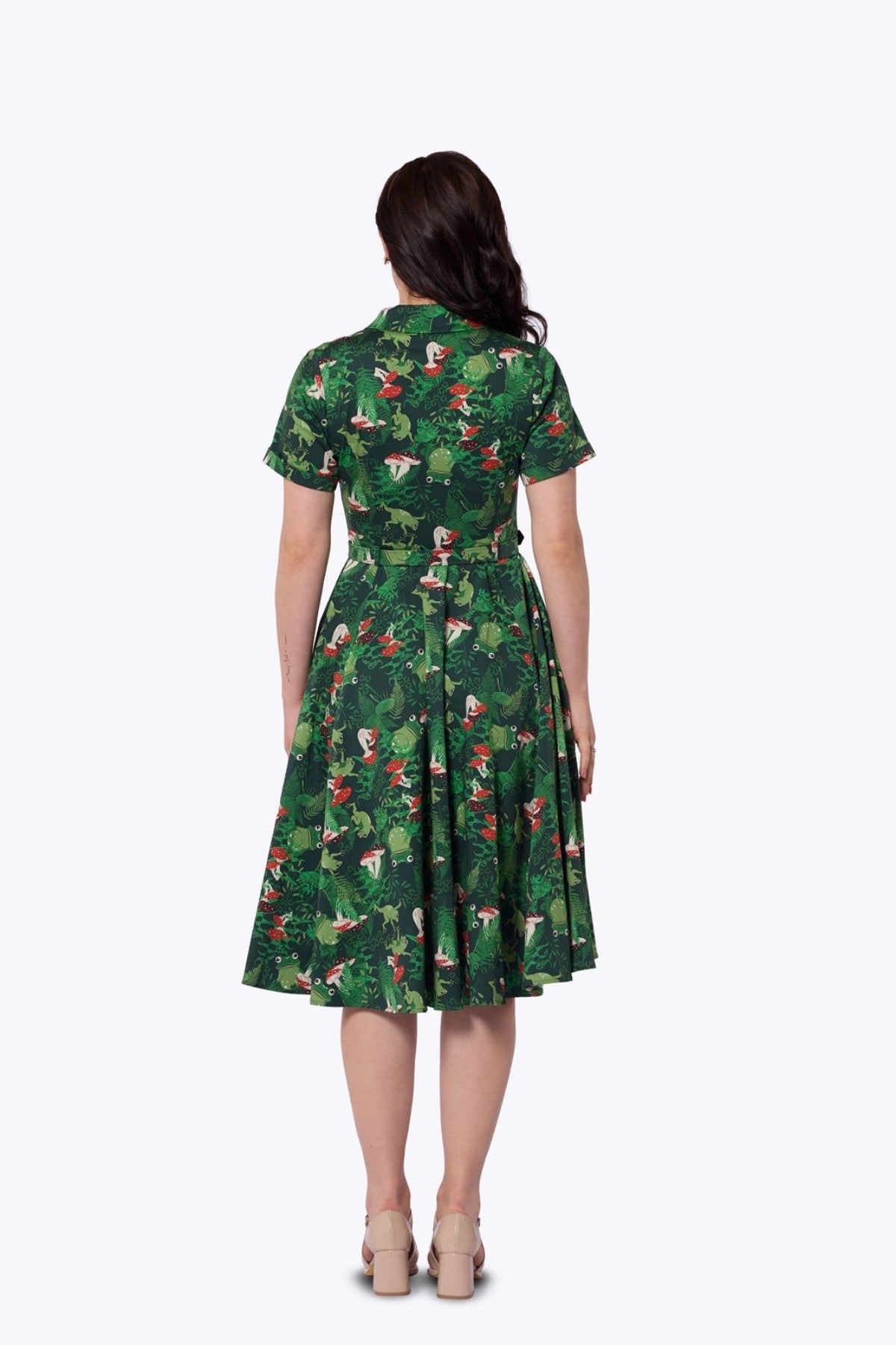 forest green swing dress 1950s Dark Green Cap Sleeves Swing Dress – Dreamdressy