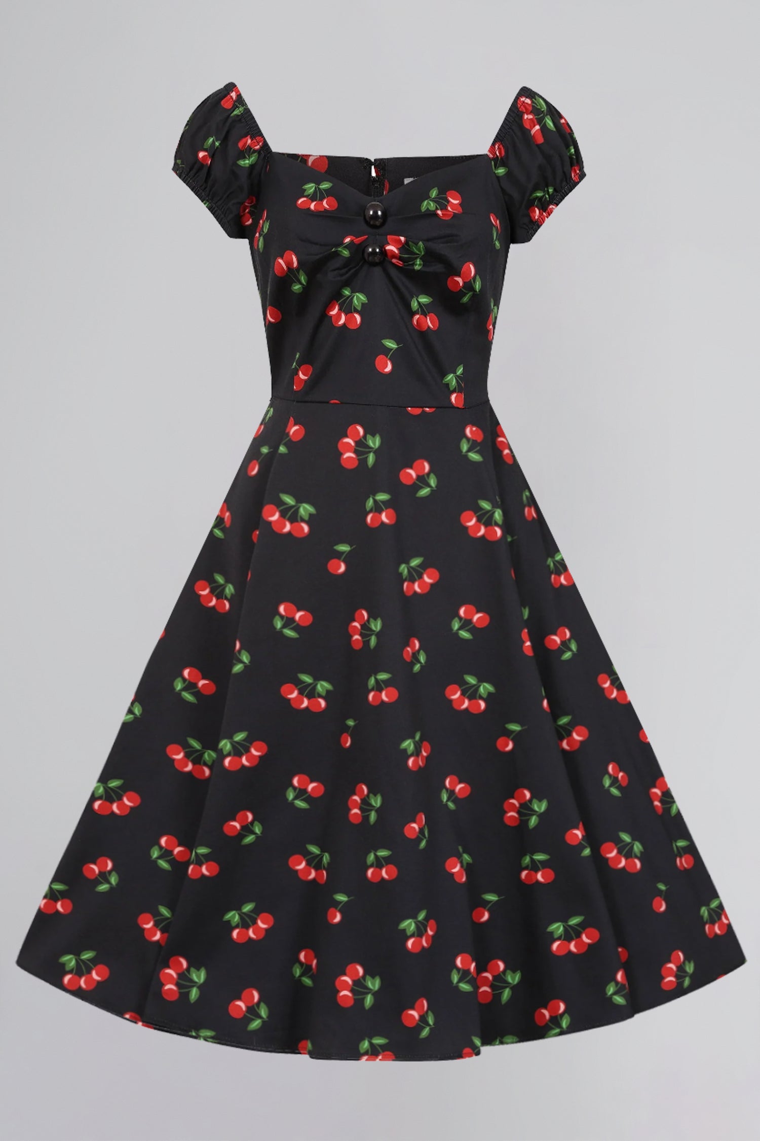 cherry dress black Collectif Women's Vintage Inspired Cherry Print Swing Dress, Black, UK14