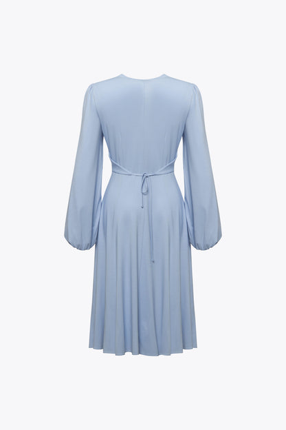 Leslie Blue Balloon Sleeve Jersey Dress