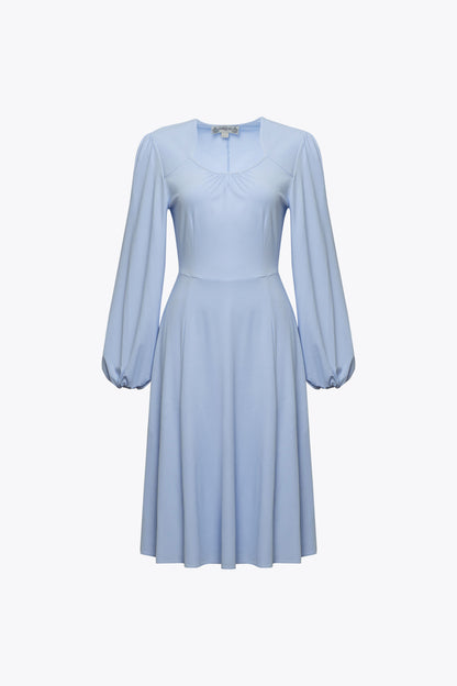 Leslie Blue Balloon Sleeve Jersey Dress
