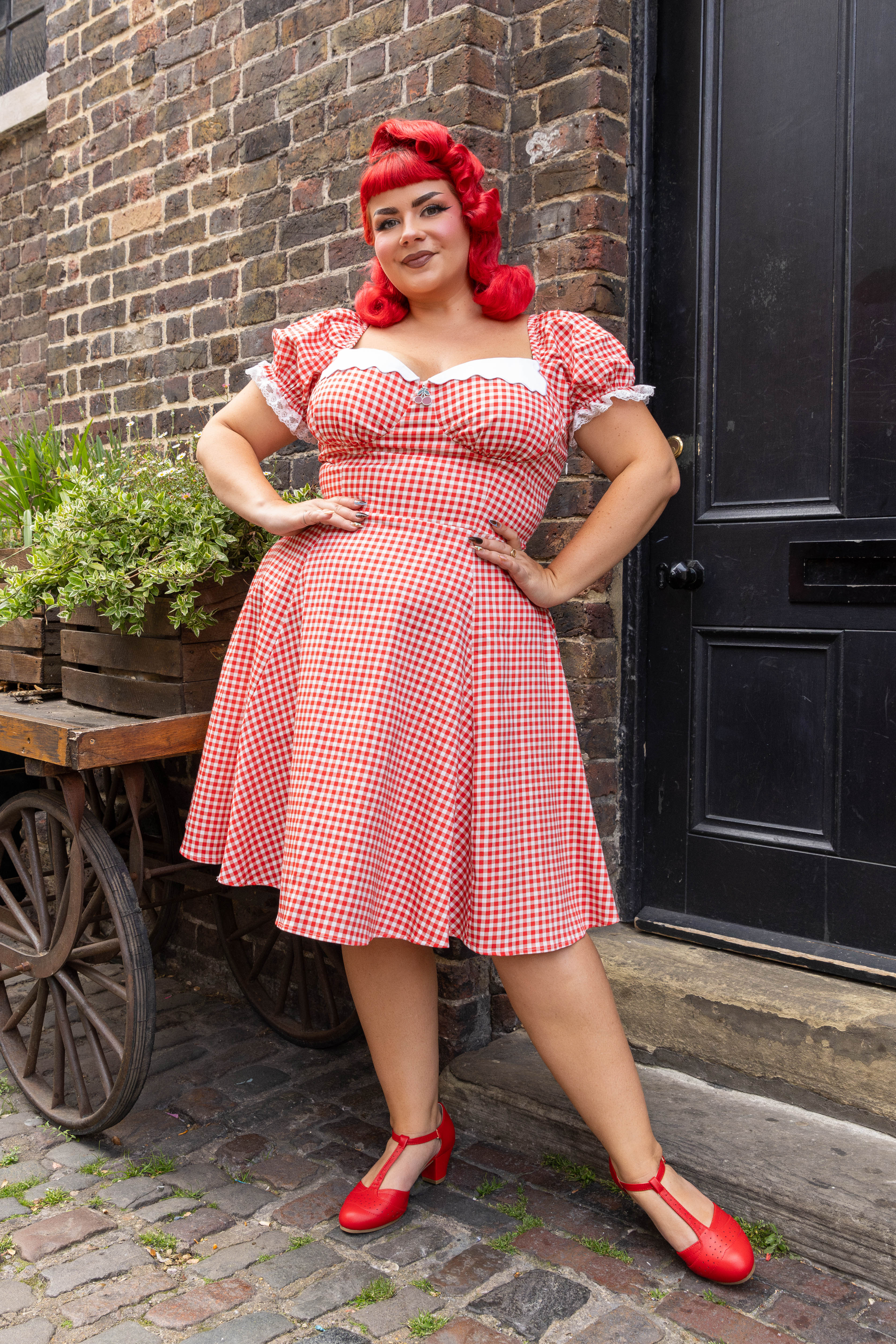 Nikita Gingham Swing Dress for Women, Red, UK8, Collectif