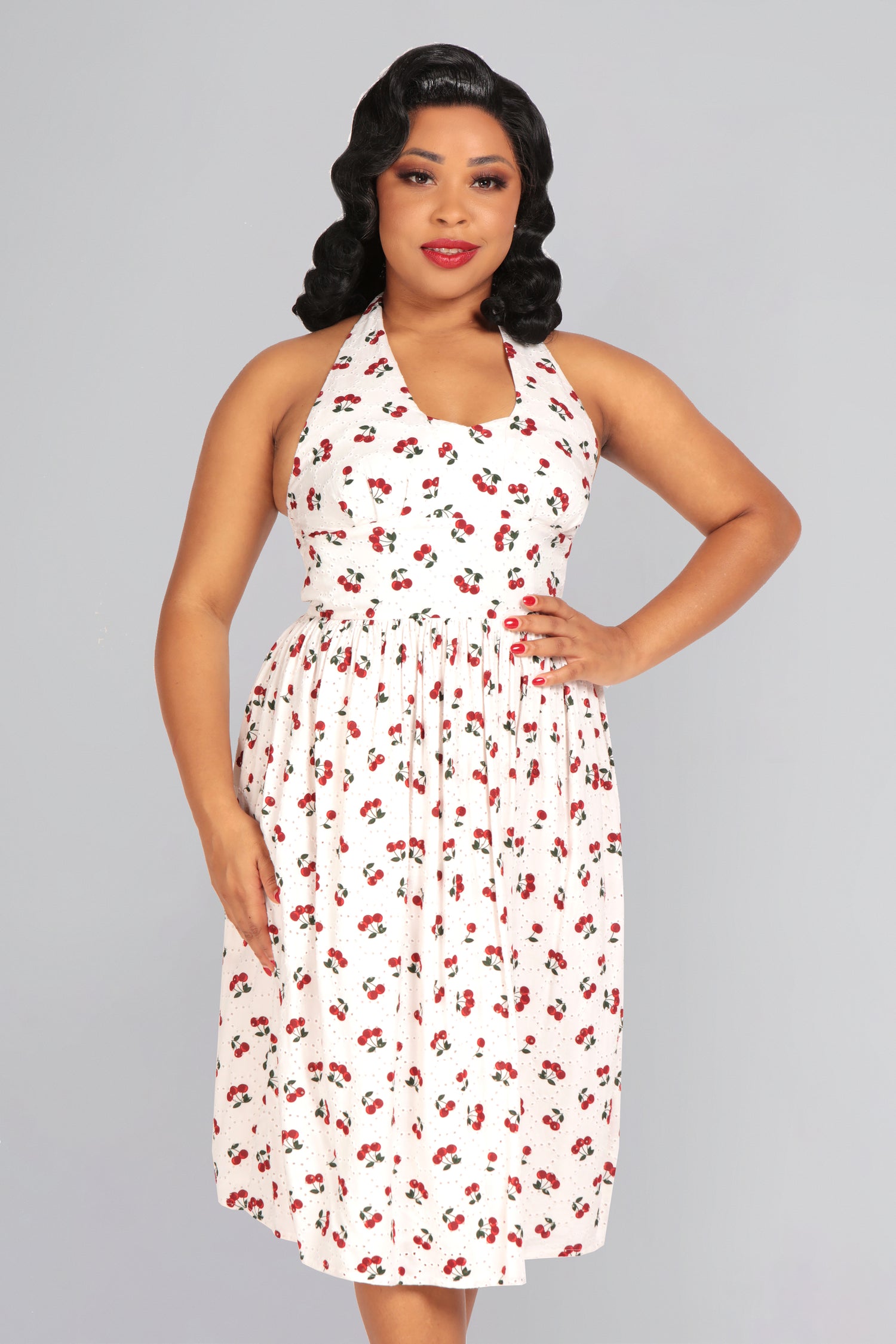 Honey Cherry Broderie Flared Dress