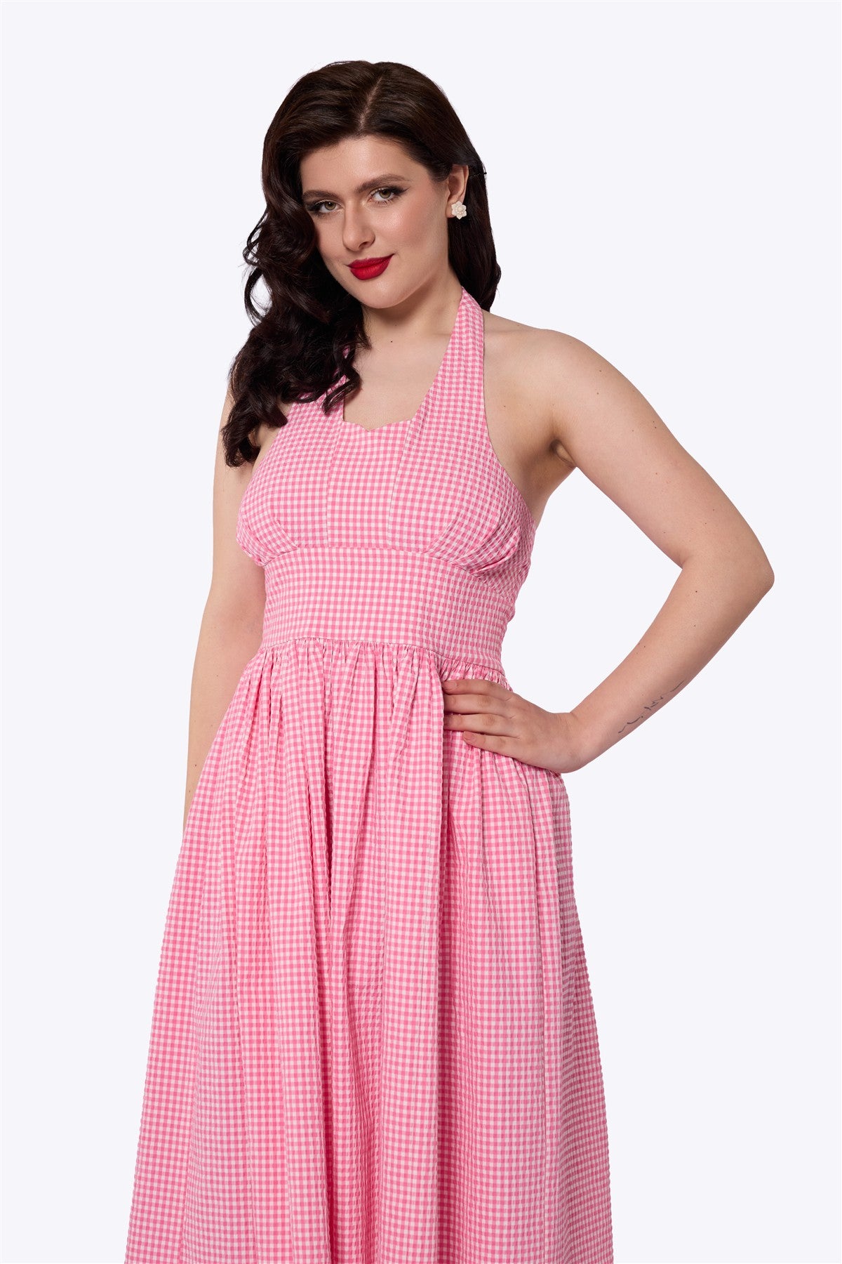 Honey Pink Gingham Swing Dress