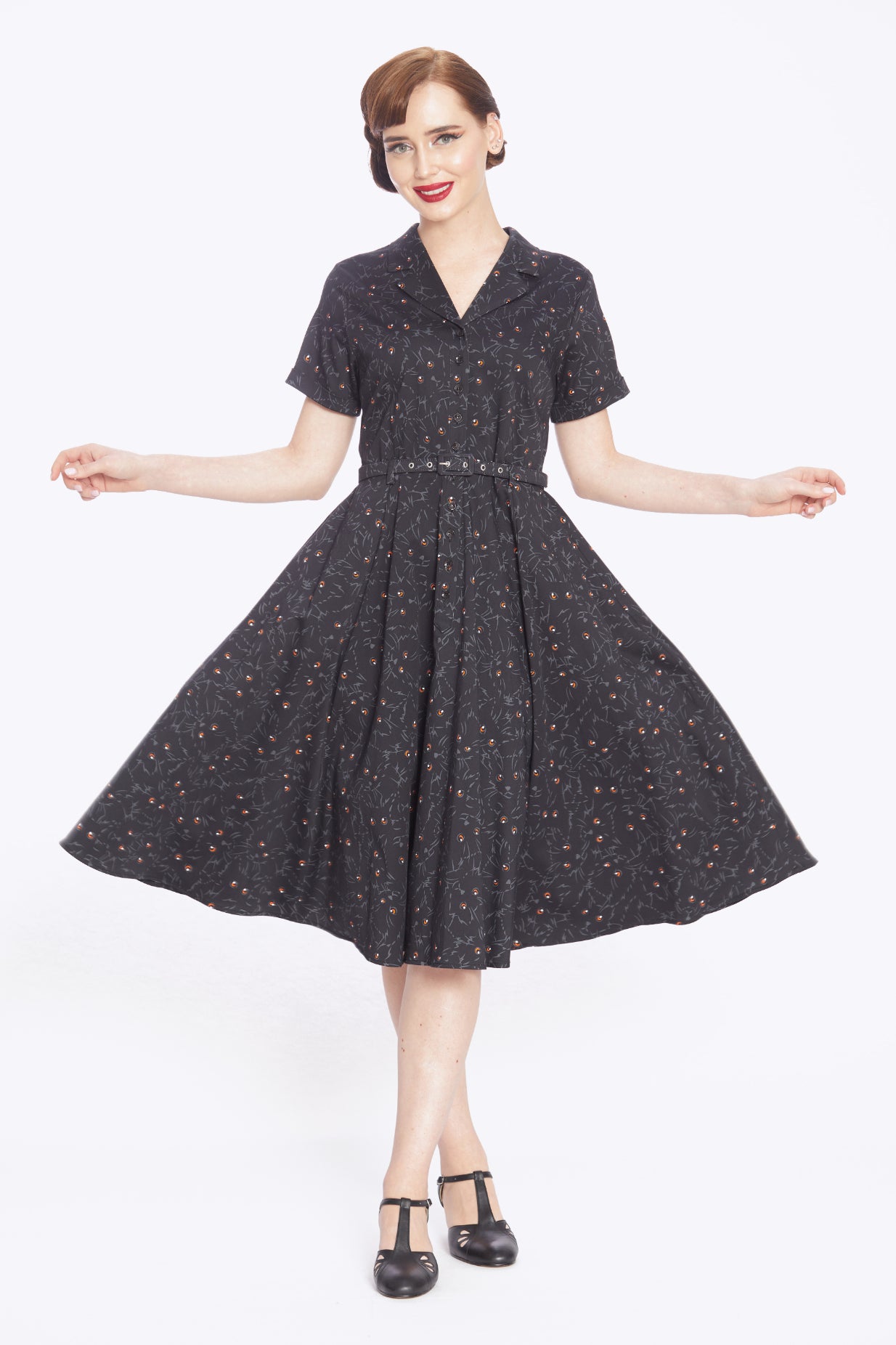 Caterina Black Cats Swing Dress