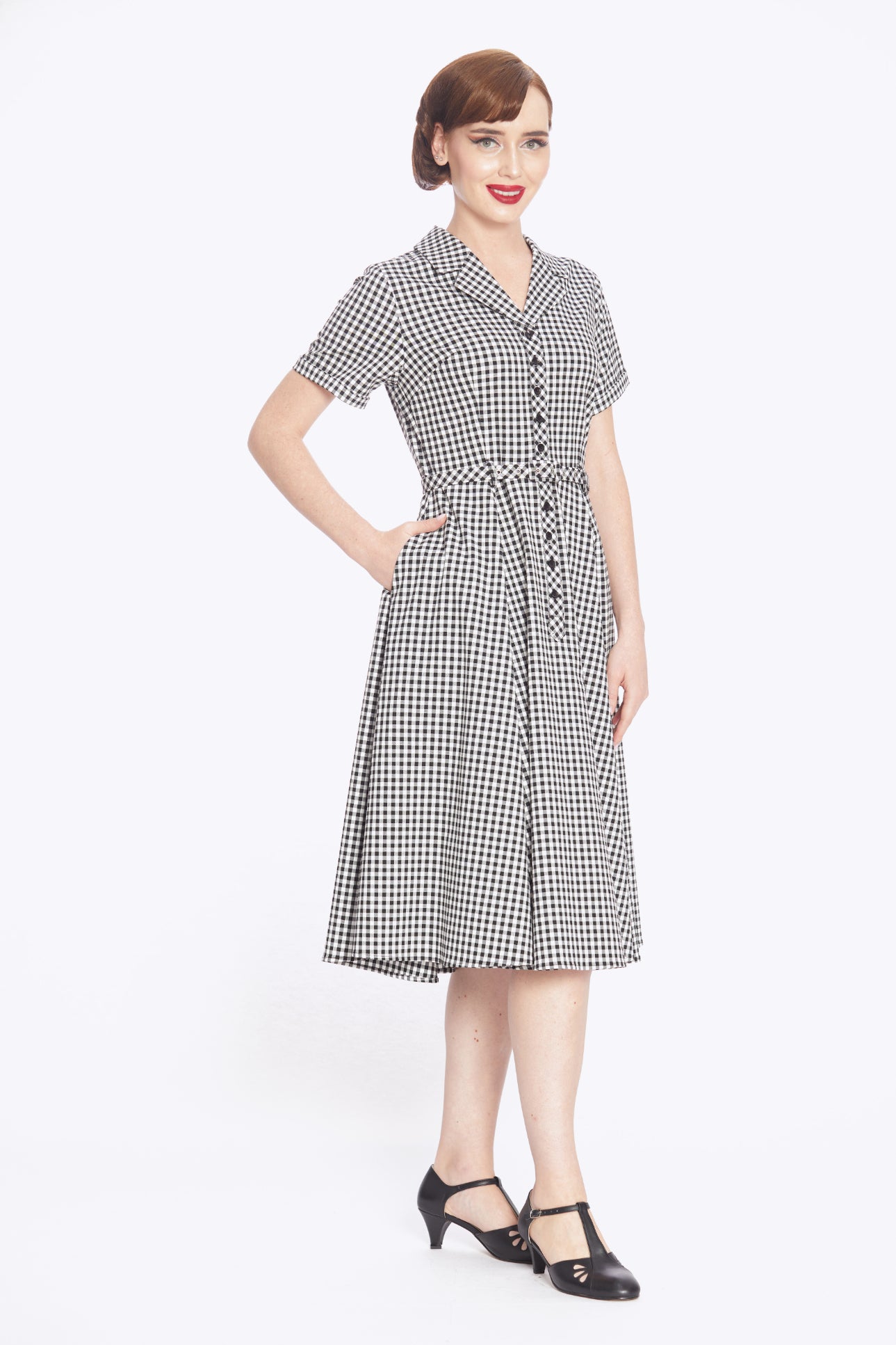 Caterina Black Gingham Swing Dress