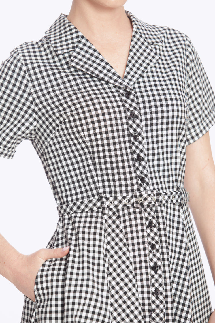 Caterina Black Gingham Swing Dress